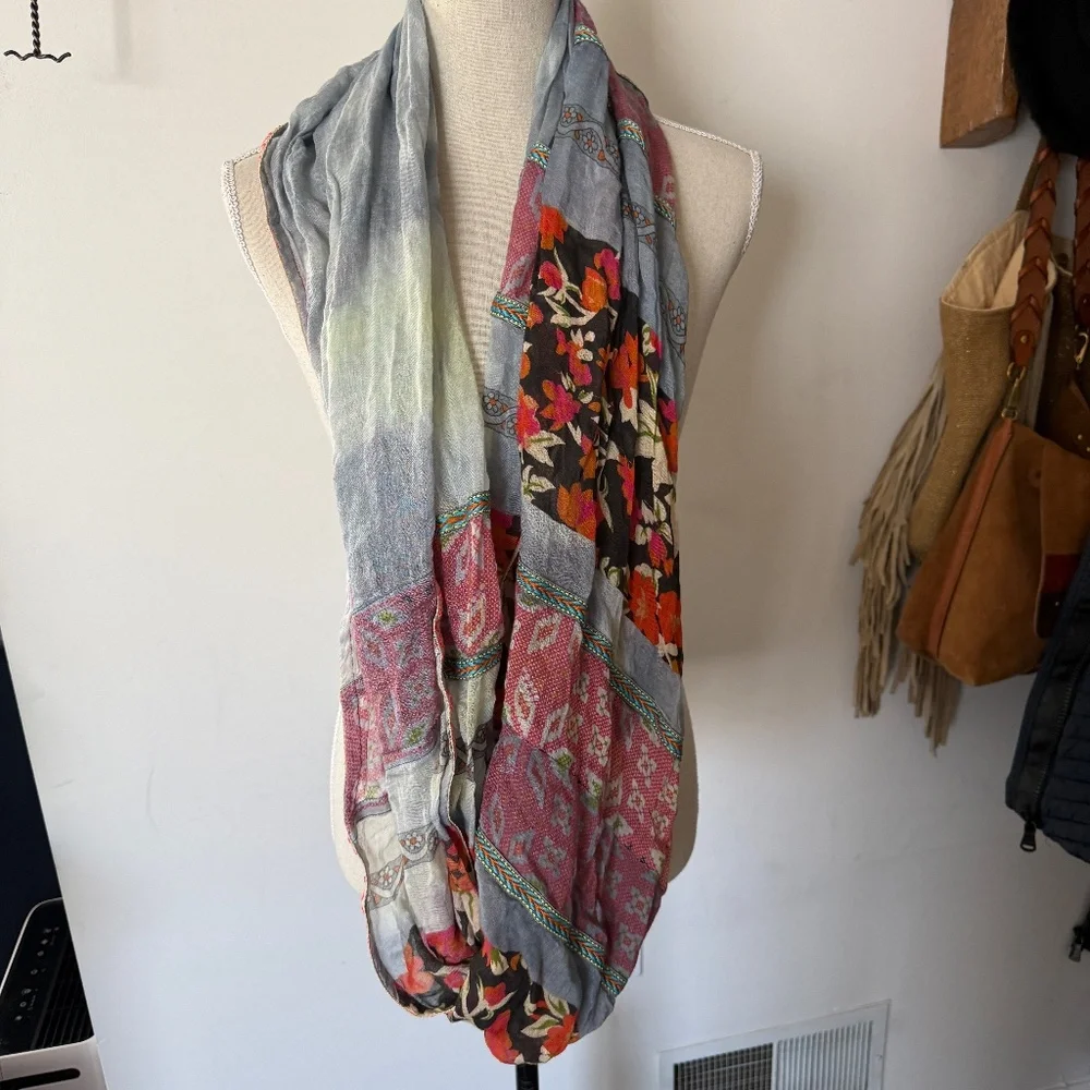 Staring At Stars Womens Scarf One Size Multicolor Bohemian Infinity Embroidered